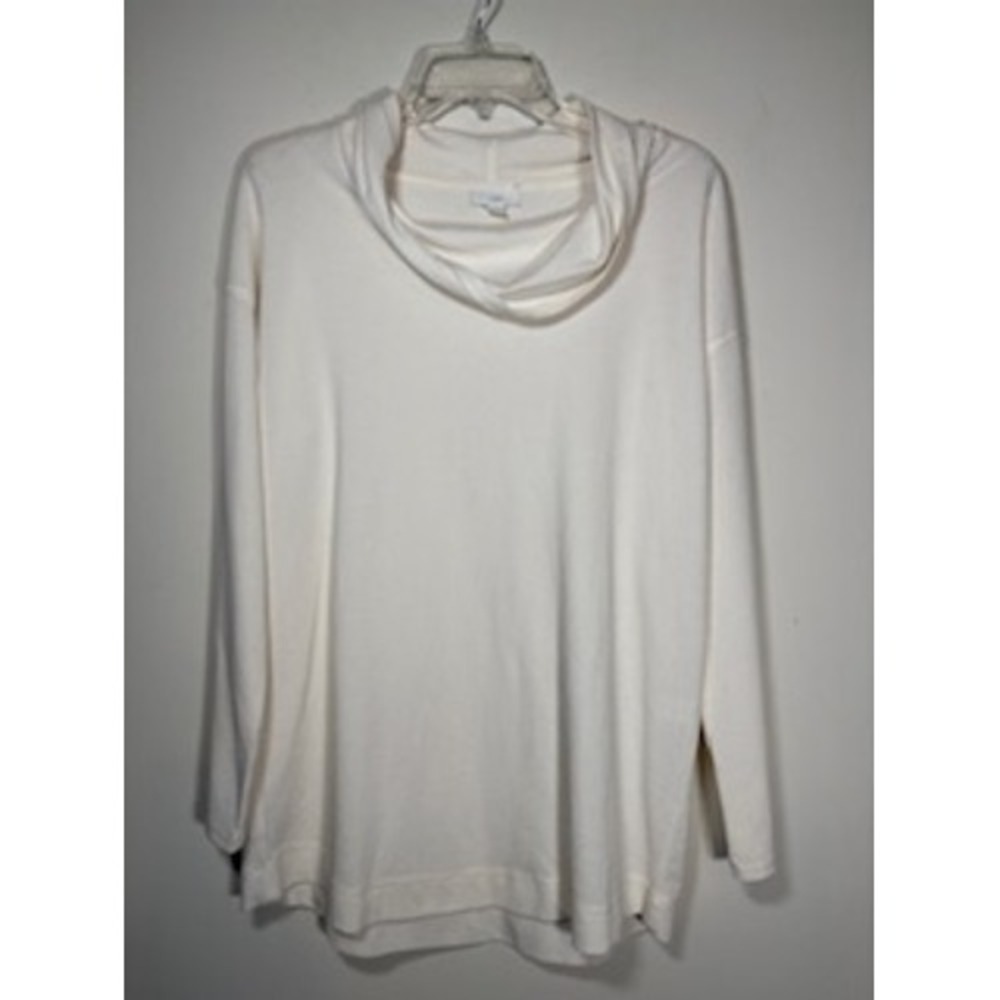 J. JILL Cowl Neck Top Medium White Waffle Knit Long Sleeve Relaxed Lagenlook